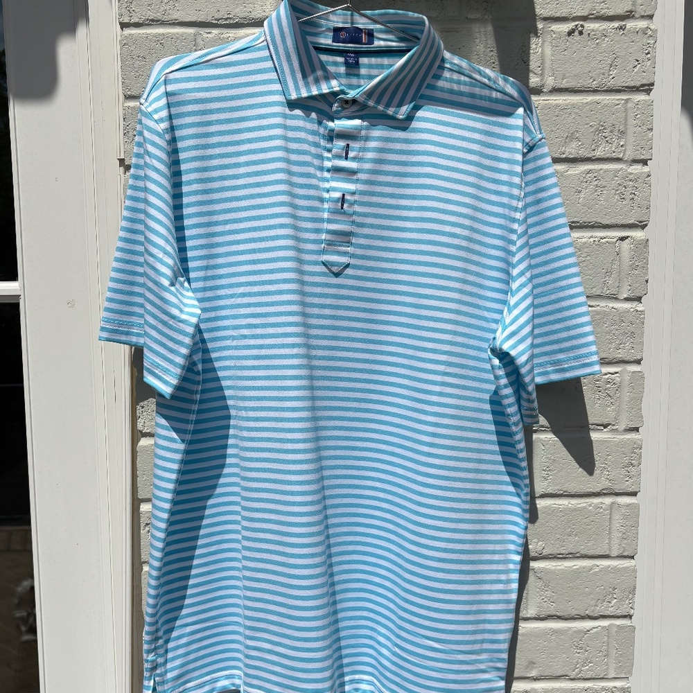 Stitch Damon Polo short sleeve golf shirt blue white stripe M/L